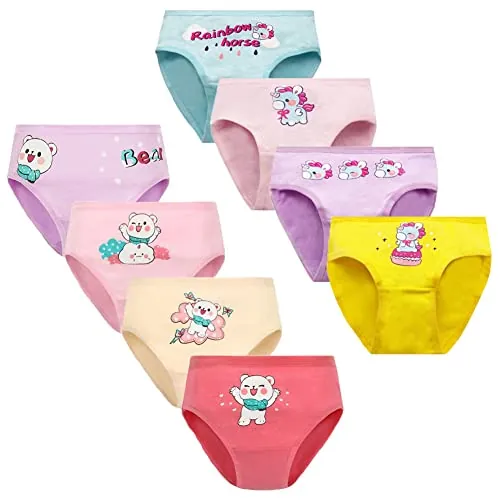 FedMois Pack de 8 Bragas Algodón de Niña Ropa Interior con Diseño de Animal 2-9 Años, Osos y Unicornios, 2-3 años