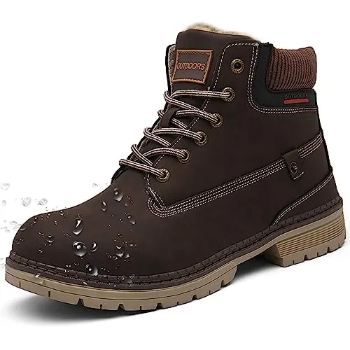Botas de Invierno Hombre Mujer Botines de Nieve, Oscuro Marrón, 41 | Cálidas Forradas, Impermeables, Trekking, Antideslizantes