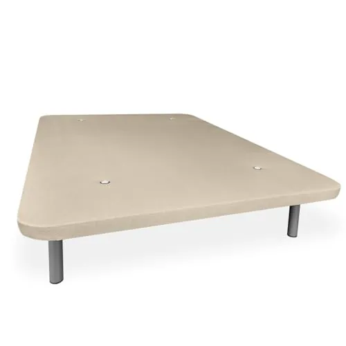 amuéblate online - Base Tapizada 3D Reforzada, Gran Estabilidad con 5 Barras Transversales y 6 Patas metálicas roscadas de 27cm, 150 x 200, Beige