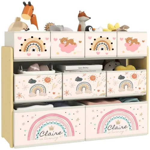 AIYAPLAY Estantería para Juguetes para Niños 9 Cestas 93x30x70 cm Amarillo | Organizador de Juguetes, Tela no Tejida, para Guardería, Sala de Juegos