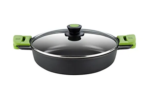 BRA Prior Cacerola baja con tapa de cristal y asas de silicona, apta para todo tipo de cocinas incluida inducción y horno, 24 cm