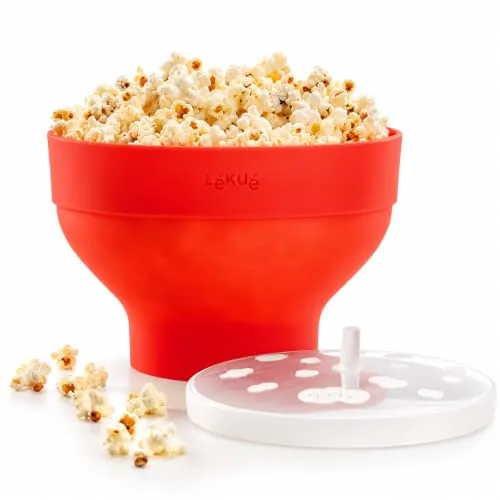Lékué Bol colapsable para cocinar palomitas caseras, silicona Rojo, 2800 ml