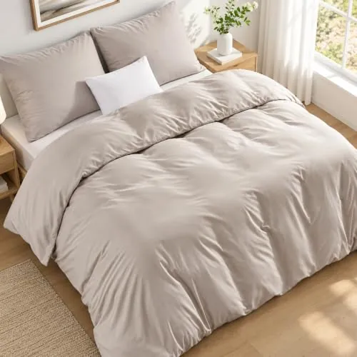 Duvetnova Funda Nórdica Cama 180 Beige Natural, Microfibra Súper Suave con Cremallera, Certificación Oeko-Tex 1 Funda Nórdica 240x220 + 2 Fundas de Almohada 80x80 cm