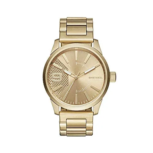 Diesel Reloj RASP para hombre, Movimiento de cuarzo a tres agujas con correa de silicona, acero inoxidable o piel, Tono Oro, 46 mm