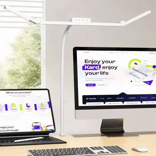 KableRika Lampe de Bureau à Pince, Lampe de Bureau LED 24W Puissante avec 3 Barres Lumineuses, Grand Éclairage Design avec 4 Températures de Couleur, Protection des Yeux, Blanc