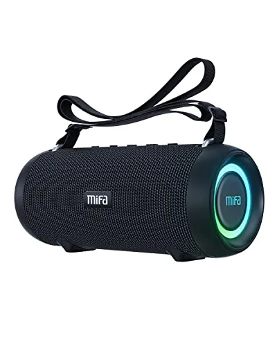 Mifa A90 Altavoz Portátil Bluetooth Inalámbrico Impermeable RGB LED Luz True Wireless Stereo 30 Horas de Reproducción, Micro-SD, Memoria USB, Jack 3,5mm, Carga Type C, Negro