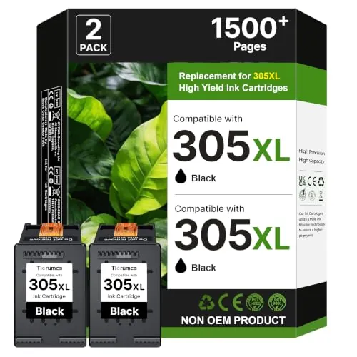 Tinta 305XL Negro Cartucho de Tinta para Tinta Impresora HP 305 XL para HP DeskJet 2820e 2700 2720e 4220e 2800 2721 2821e 2822e 2722 2710 4222e 4120e Envy 6020e 6020 6030e 6432e(2 Negro)