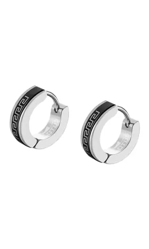 LOTUS STYLE Pendientes Aro Hombre - Aros Acero Inoxidable 316L - Cierre Seguro - Ligeros, Cómodos y Resistentes - Aros Hombre Color Plata 11.75 mm LS2159-4/1