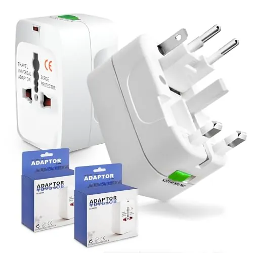 Pack de 2 – Adaptador Enchufe Universal de Viaje, Travel Adapter, Toma Internacional de Corriente, Todo en Uno – Compatible con más de 150 Países (Europa, Australia, UK, USA y más)