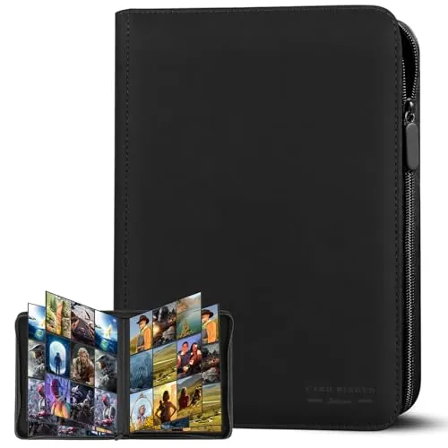 Álbum de Tarjetas Coleccionables, 30 Páginas y 9 Bolsillos, Capacidad para 540 Cartas, Carpeta con Cremallera y Carga Lateral, Compatible con Magic, YuGiOh, MTG y TCG – Negro