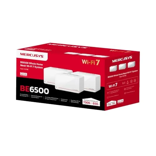 MERCUSYS Halo H37BE - Sistema Mesh Wi-Fi 7 3 Unidades – Cobertura hasta 650 m², Velocidad Dual-Band 6,5 Gbps, Puertos 2×2,5G + 1×1G, Soporte para más de 200 Dispositivos