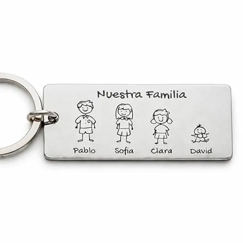 Transparent Gift Llavero de Acero Diseño Familiar con Muñequitos Personalizados. Joyería Elegante. Llaveros Originales. Llaveros para Papá, Mamá, Amigos, Familia.
