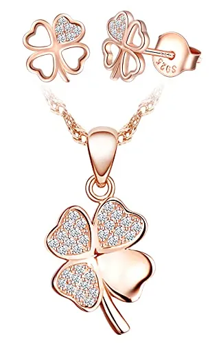 Yumilok-collar de mujer pendientes de plata S925 Collar colgante de piedra Trébol de cuatro hojas huecos Pendientes de plata esterlina simples adecuados para mujeres