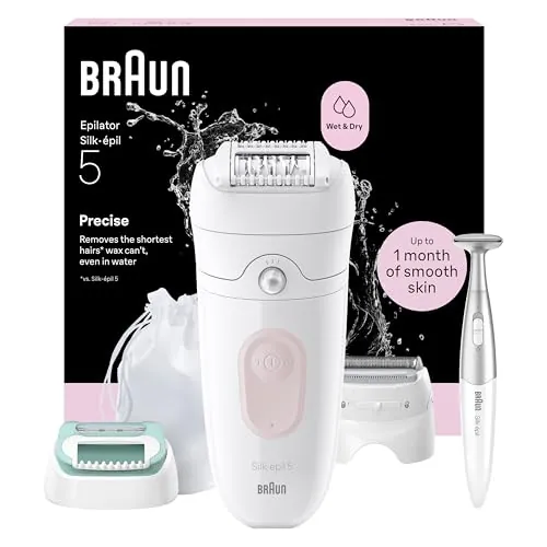 Braun Silk·épil 5 Depiladora Eléctrica Mujer, 5-251, Blanco/Gris | Depiladora Corporal con Cabezal de Rasurado, Peine de Recorte Y Recortadora para La Zona del Bikini, Resistente al Agua