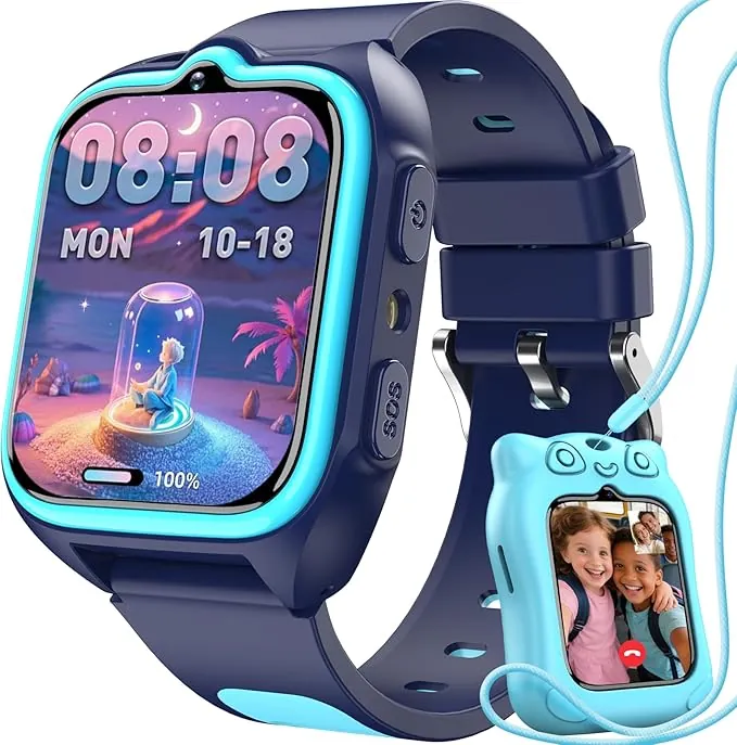 Blackview Smartwatch, 1.75” Reloj Inteligente Niño con GPS Posición, LED Linterna, SOS Llamar, Videollamadas, Chat de Voz, Smartwatch Niños con Podómetro, Juego, Despertador, Modo Escuela, Azul