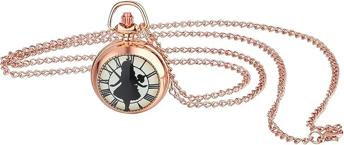 JewelryWe Reloj de Bolsillo para Mujer, Reloj Bolsillo de Árbol de la Vida de Moda Simple Estuche Número Arábigo Dial Señoras Collar Suéter Cadena Oro Rosa