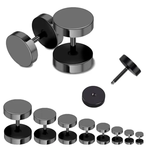 TILONKJ 8 Pares Falso Túnel para Hombre 3-10mm,Dilatación Falsa Negra para Hombre,Dilatadores Falsos de Titanio Hipoalergénicos,Ideales para el día a día(Ocho Tamaños)