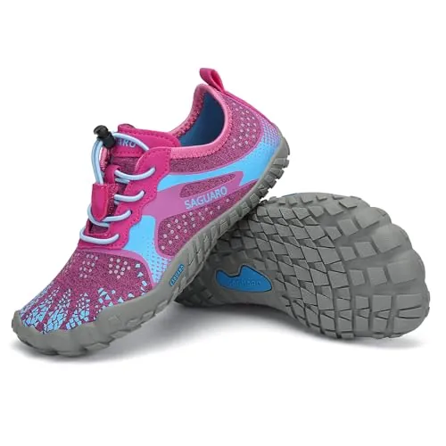 SAGUARO Zapatillas Barefoot Niña Niños Zapatillas Minimalista Antideslizante Barefoot Calzado Minimalista Zapatillas de Trail Running para Zero Drop Soles Rojo,Gr.36