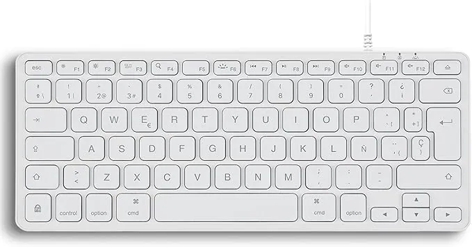 Perixx PERIBOARD-332MW Teclado Compatible con Mac OS Mini Retroiluminado con Cable - Teclas de Tijera Delgadas con Fuente Grande - LED Blanco - Disposición Española con Ñ
