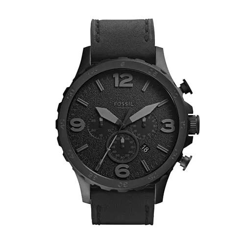 Fossil Cinturones de Piel con Hebilla marrón para Hombre, Negro, 50 mm