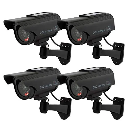 TOROTON 4 Pieza Cámara Falsa Dummy Cámara con Energía Solar de Seguridad LED Parpadeante Sistema de Vigilancia Cámara Simulada CCTV, para Uso en Interiores o Exteriores