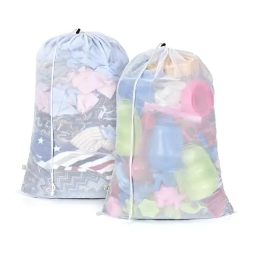 OTraki Saco para la Colada con Cordón Bolsa Ropa Sucia Viaje Bolsas Malla Lavadora Delicada para Organizador Lavandería para Colegio, Dormitorio, Habitantes de Apartamento Negro 2Pcs (Blanco 60x90cm)