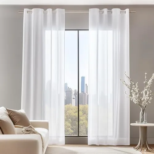 Deconovo Cortinas Blancas para Salón Modernas, 2 Piezas, 140x245 cm | Visillos Translúcidos para Ventanas con Ojales, Ideales para Dormitorio, Habitación y Comedor, Filtran la Luz Natural