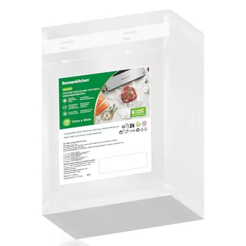Bonsenkitchen Bolsas de vacío 15x25 cm 100 Bolsas Para Máquina de Vacío