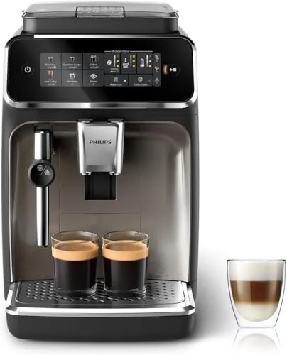 PHILIPS 3300 Cafetera Superautomática, Espumador de leche, 5 bebidas, Negro