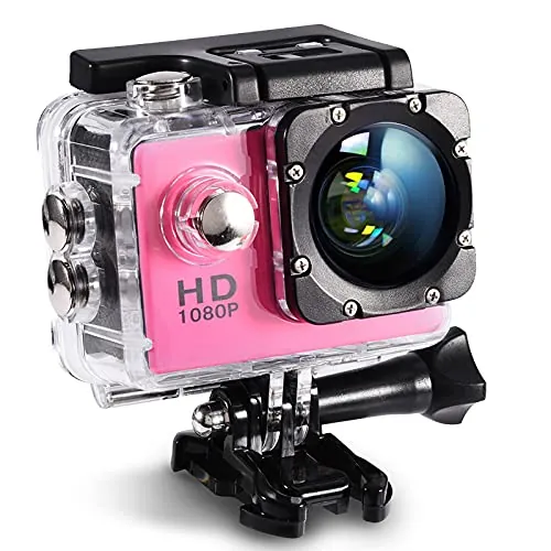 Mini DV Cámara de Deportes,Cámara de acción 4K Impermeable 30m Cámara de Video de Deportes al Aire Libre DV 1080P Full HD LCD Mini videocámara Kits de Accesorios de Montaje(Rosado)