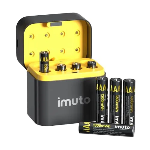 imuto Pilas Recargables AAA 1,5 V 1300mWh Batería de Litio Alta Capacidad más de 2500 ciclos con Carga rápida Negra Cargador de Pantalla LED