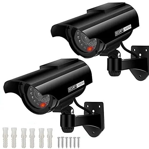 AlfaView Cámara Falsa Dummy Cámara, Solar de Seguridad Fake Cámara Simulada, con Luz LED Intermitente para Exteriores Interiores Hogar Negocios