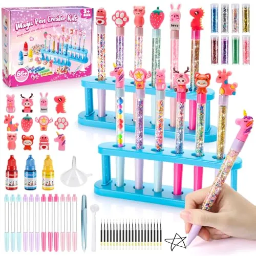 HappyKidsClub Personalizados Regalo Niña 5-12 Años, Regalo Navidad Niña, Kit de Creación de Bolígrafoscon 66+ PCS, Manualidades Niños 5-12 Años Juguetes 5 6 7 8 9 10 Años