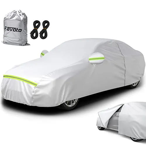 Favoto Cubierta de Coche Impermeable Funda de Coche Exterior Anti-UV Transpirable Resistente al Polvo Lluvia Rasguño Nieve al Aire Libre 465x170x150cm Plata