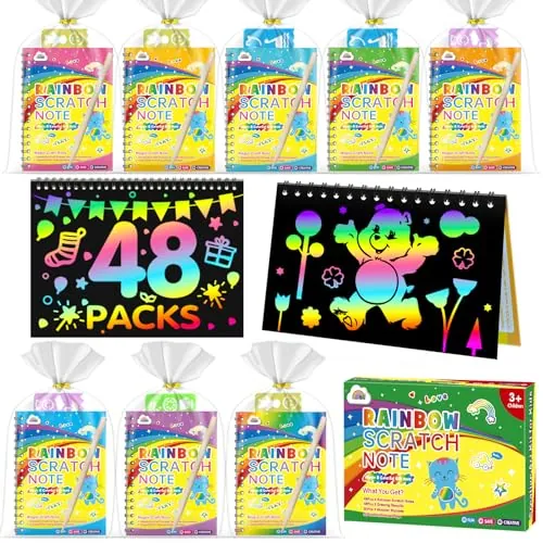 ZMLM 48 Libros Scratch Art para Niños, Regalo Creativo Dibujar de Rascar Kit con 50 Lápices de Madera, 48 Plantillas de Dibujo para Los Niños de 3-12 Años Regalos para Cumpleaños Infantiles