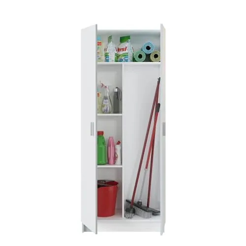 Habitdesign Armario Multiusos, Escobero 2 Puertas 3 Estantes, 180x73x37 (AltoxAnchoxFondo - en cm), Color Blanco Mate