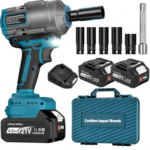 Yofuly 1200Nm Pistola de Impacto Compatible con baterías Makita de 18v, 1/2" Llave de Impacto Electrica sin Escobillas con 2 * 4000mAh Baterías, Cargador Rápido, 5 Vasos, Extensión