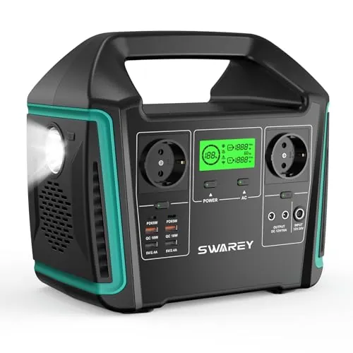 SWAREY Estación de Energía Portátil S1000, Generador Solar 725Wh, 2 Salida de CA de 1000W (Pico de 1500W), 2 Puertos USB-C de 65W, Batería Externa para Camping Viajes Exterior RV Inicio