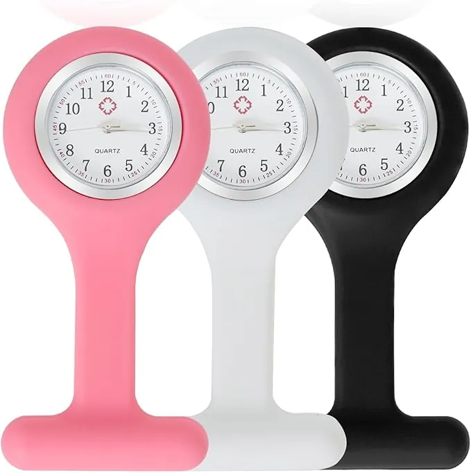 Reloj para Enfermeras y Médicos de Silicona con Clip, 3 Piezas en Bolsillo para Mujeres, Broche Incluido, Negro, Blanco, Rosa
