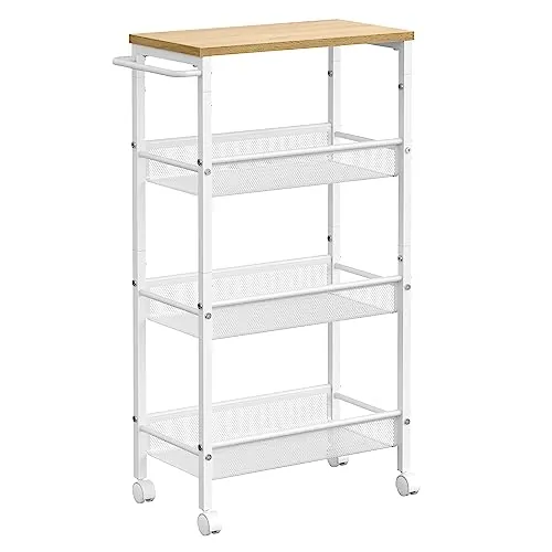 VASAGLE Carro de 4 Niveles, Estrecho de Cocina, con Ruedas, con Asa