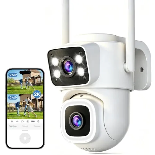 ANBIUX Camara Vigilancia WiFi Exterior 2K con Doble Objetivo,PTZ 355°/90°,Seguimiento Automático,Detección Personas con IA,Visión Nocturna,Sirena,Audio Bidireccional,IP66, Alimentación por Cable