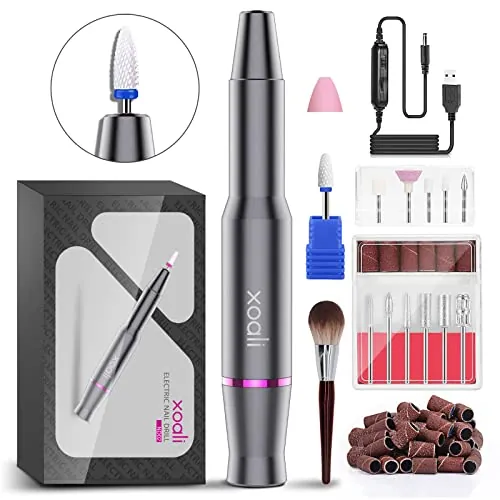 Xoali Torno para Uñas, 25000RPM Torno para Uñas Profesional 12 en 1, Lima Eléctricas Uñas USB con Brocas de Cerámica, Velocidad Ajustable, Manicura y Pedicura Eléctrico Profesional para Salón DIY