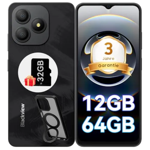 Blackview Wave 9C Smartphone con Funda de Teléfono, 12GB+64GB/2TB TF Moviles Baratos, IP54 6,56" Telefonos Moviles, Smartphone Libres Oferta 5000mAh, 13MP/4G Dual SIM/Fingerprint/3 Años de Garantía