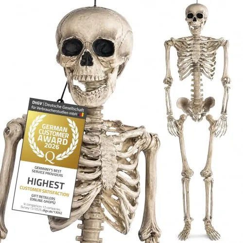 GOODS+GADGETS® Esqueleto Halloween Tamaño Real 160 cm Articulado | Esqueleto humano decorativo de plástico duro - apto para exterior e interior - articulado y poseable