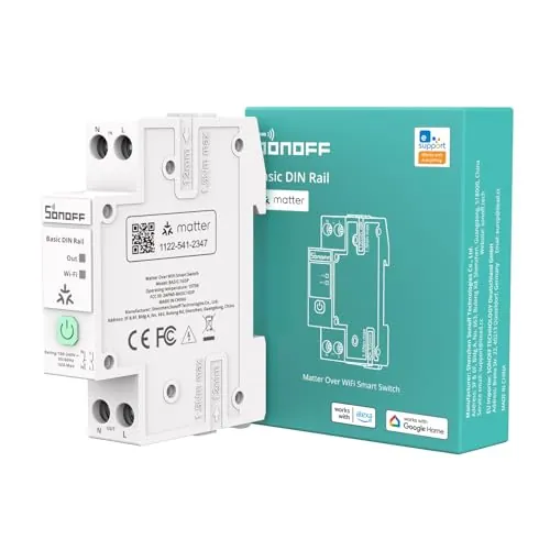 SONOFF Basic DIN Rail (BASIC-1GSP) Interruptor inteligente WiFi para riel DIN, controlador inteligente Matter Over WiFi, interruptor de panel eléctrico de alta carga de 32 A, compatible con Alexa