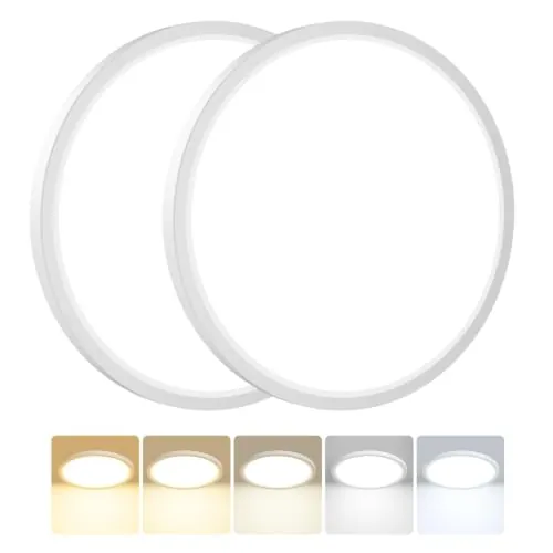 Peasur Plafon Led Techo Baño, Plafon Redondo Techo Led 3000/3500/4000/5000/6500K 24W, Lámpara Delgada Impermeable, Para Sala De Estar Baño Dormitorio Cocina Pasillo Sótano Oficina, 30 * 1.6cm 2Pack