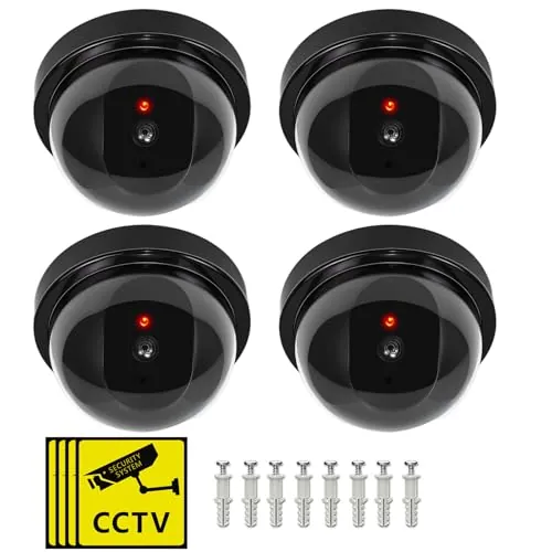 FSWWSF 4 Camara Falsa, Camara vigilancia Falsa, con LED Rojo Parpadeante, cámara de Seguridad CCTV, para Interior y Exterior (Negro)
