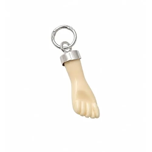 Minoplata Colgante Amuleto Higa Puño Cerrado Beige Sintético con Plata de Ley 925, 15mm