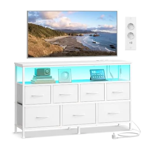 SONGMICS Cómoda para Dormitorio, 7 Cajones, Iluminación LED Ajustable