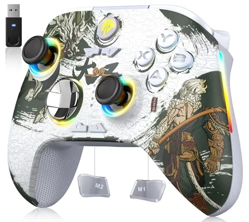 EasySMX X15 Mando PC Inalambrico con 7 Colores de Luz, 2 Modos de Luz - Hall Joystick - Hall Trigger - 1000 mAh Batería Recargable- Turbo- para PC/Switch/Móvil/Tableta - Wukong